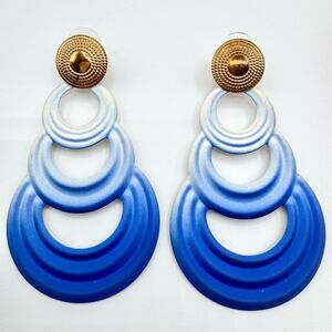 Vintage Blue Ombre Big Kitschy 80s Runway Statement Earrings Cascading Circles